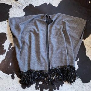 Grey fringe kimono says one size fits all
